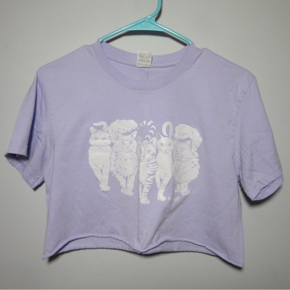 Lavender Cat Print Women's Crop Top